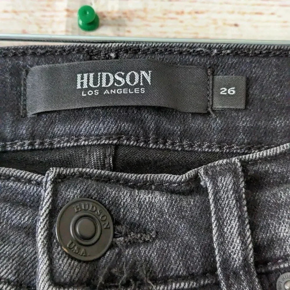 Hudson Size 26 Barbara Skinny Jeans Charcoal Raw Hem Stretchy Exposed Buttonfly - Picture 4 of 11